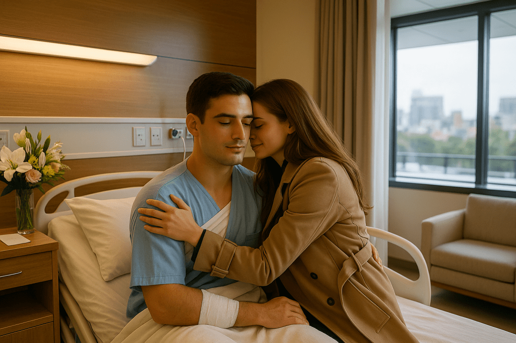 She reached out. He clasped it, pulling her close.