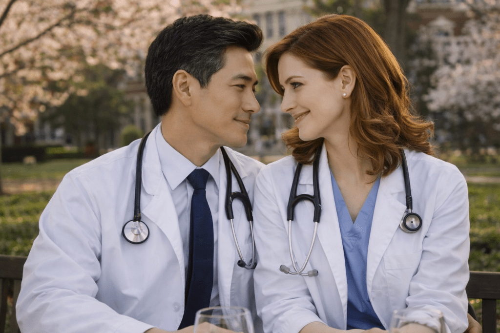 Catherlyn’s parents as young medical students in the United States, sharing a quiet moment during their university years before marriage